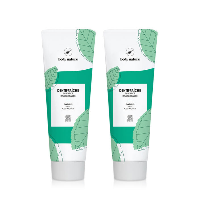 Deux tubes de dentifrice à la menthe verte et menthol