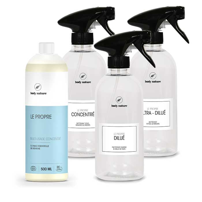 Kit complet : Le Propre Verveine 500ml avec les 3 flacons en plastique pour les dilutions du Propre