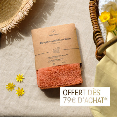 Microfibre poussière offert dès 79e d'achat du 1er mai au 30 juin 2026.